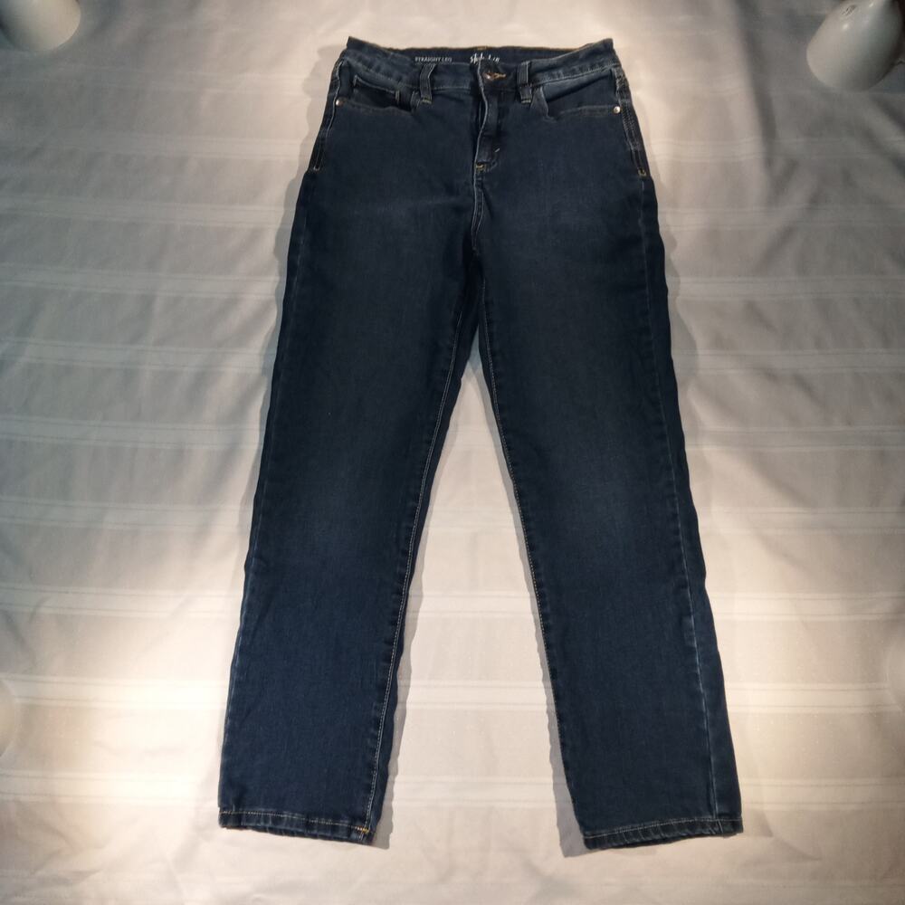 Style & Co. Women's Straight Leg Jeans Size 8P | Dark Wash Stretch Denim